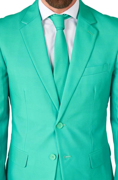 Shop Opposuits Trendy Turquoise Trim Fit Suit & Tie In Green