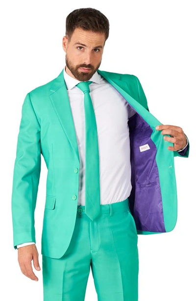 Shop Opposuits Trendy Turquoise Trim Fit Suit & Tie In Green