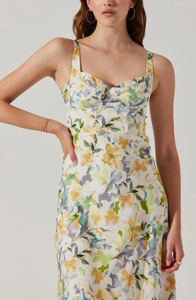 Shop Astr Floral Corset Satin Dress In Yellow Cream Floral