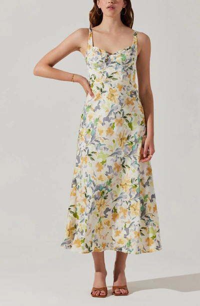 Shop Astr Floral Corset Satin Dress In Yellow Cream Floral