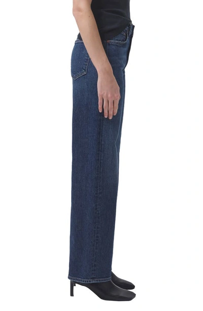 Agolde Wide-leg Denim Trousers With Metal Buttons In Blue