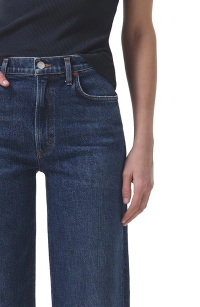 Agolde Wide-leg Denim Trousers With Metal Buttons In Blue