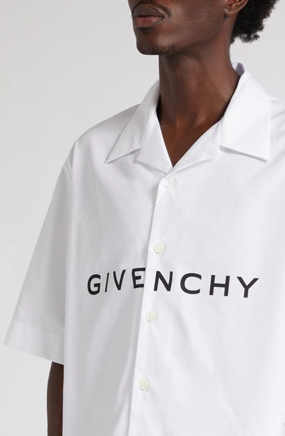 Shop Givenchy Boxy Fit Logo Button-up Camp Shirt In White/ Black