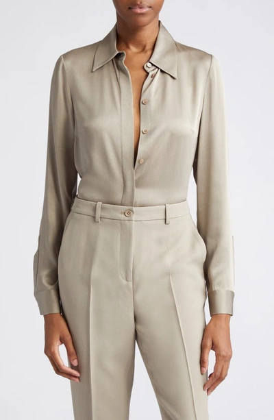 Shop Michael Kors Hansen Charmeuse Button-up Shirt In Taupe