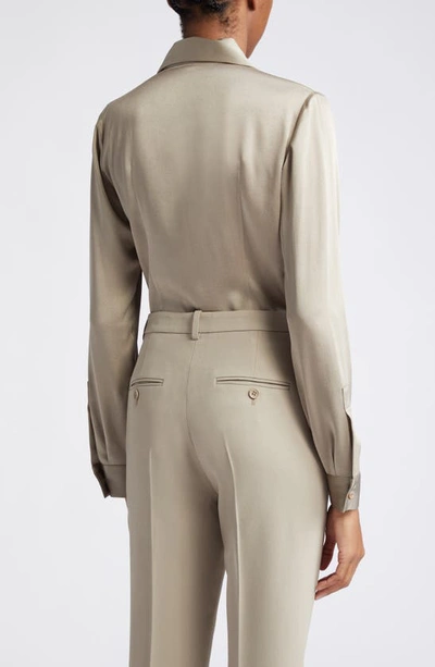 Shop Michael Kors Hansen Charmeuse Button-up Shirt In Taupe
