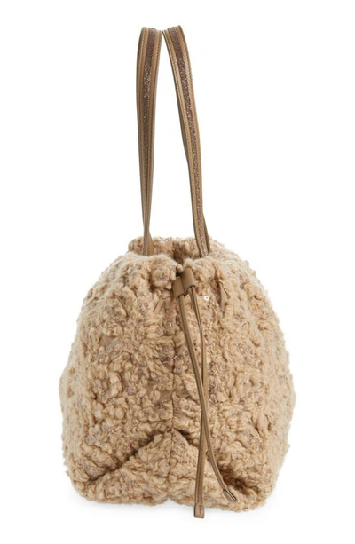 Shop Brunello Cucinelli Embroidered Wool Blend Bouclé Tote In C9010 Camel