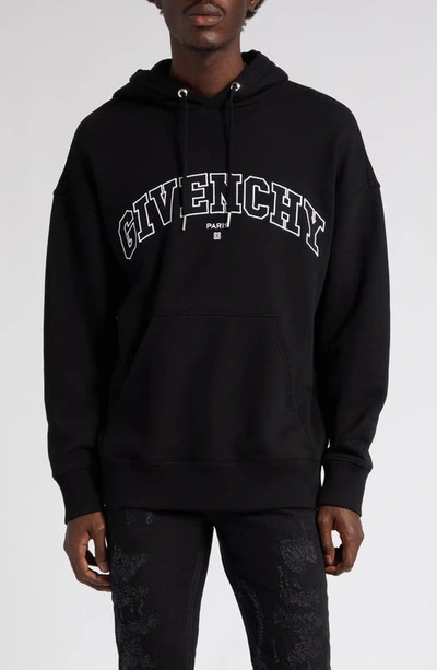 Shop Givenchy Collegiate Logo Cotton Graphic Hoodie In 001-black