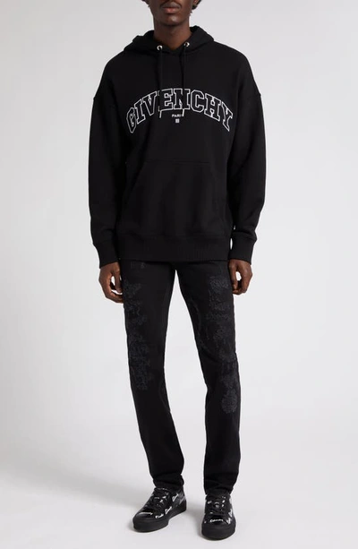 Givenchy Slim Fit Hoodie In Felpa With Patch In 001-black