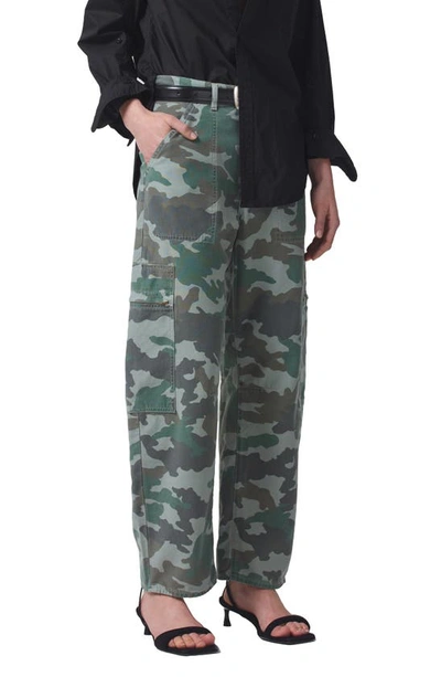 Shop Citizens Of Humanity Marcelle Camo Print Low Rise Barrel Cargo Pants In Incognito