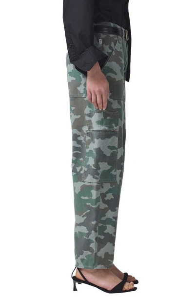 Citizen Of Humanity Marcelle Camo Print Low Rise Barrel Cargo Pants In Incognito