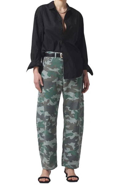 Citizen Of Humanity Marcelle Camo Print Low Rise Barrel Cargo Pants In Incognito