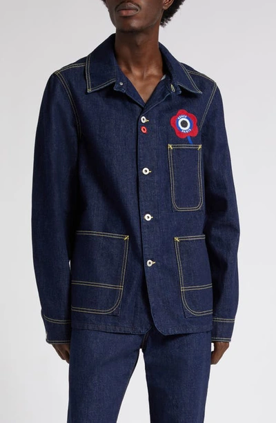 Shop Kenzo Target Logo Denim Workwear Jacket In Dm - Rinse Blue Denim