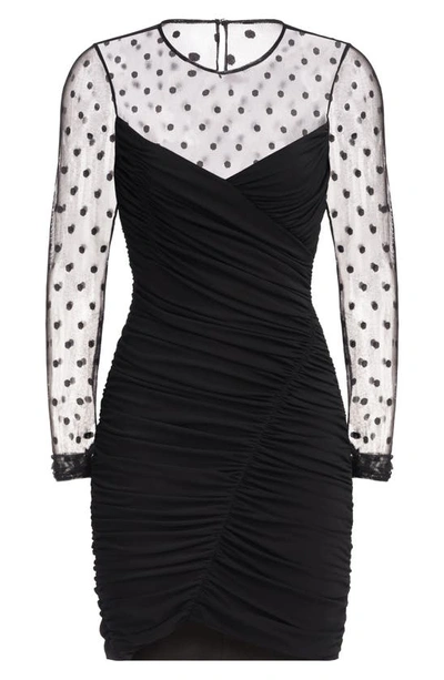 Shop Halston Hilary Long Sleeve Jersey Mesh Dress In Black