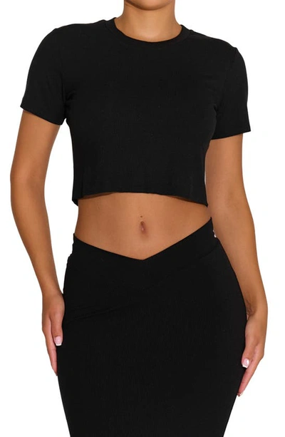 Shop Naked Wardrobe Baby Snatched Rib Crop T-shirt In Black