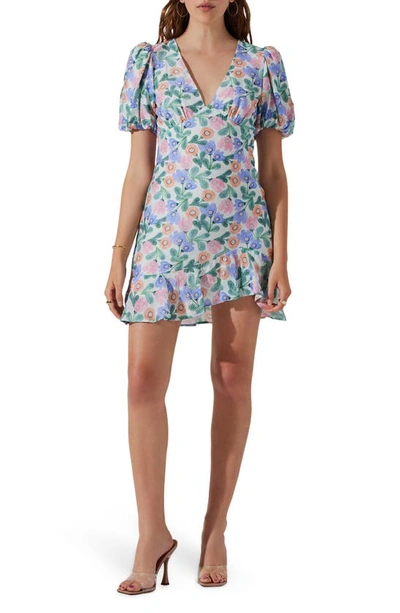 Shop Astr The Label Floral Puff Sleeve Cutout Dress In White Multi Floral