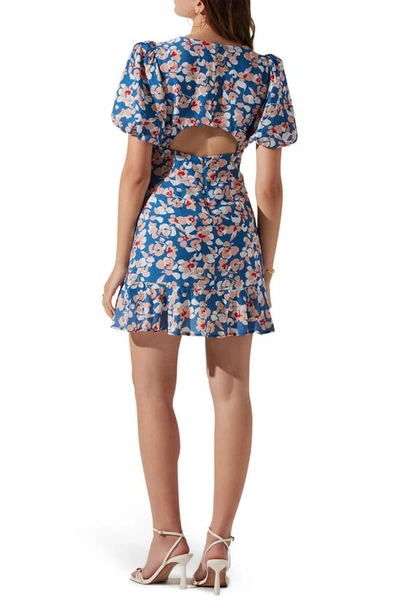 Shop Astr Floral Puff Sleeve Cutout Dress In Blue Pink Floral