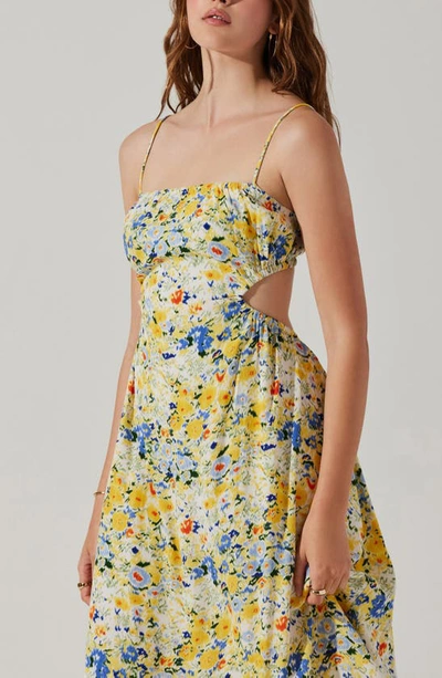 Shop Astr Floral Cutout Sundress In Yellow Blue Abstract