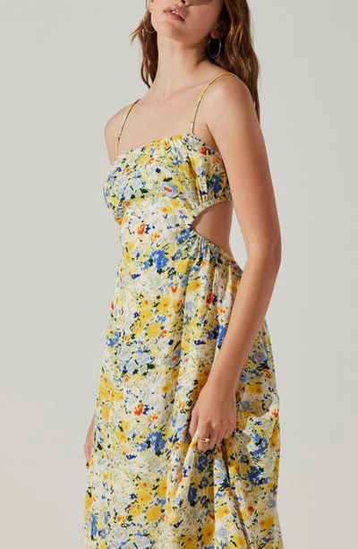Shop Astr Floral Cutout Sundress In Yellow Blue Abstract