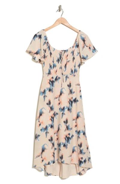 Shop Bcbgeneration Smocked High-low Midi Dress In Faded Floral