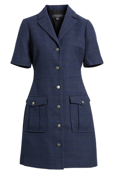 Shop Ted Baker Temmia Cotton & Wool Blend Tweed Dress In Dark Blue