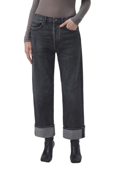 Shop Agolde Fran Cuffed Organic Cotton Ankle Straight Leg Jeans In Ditch