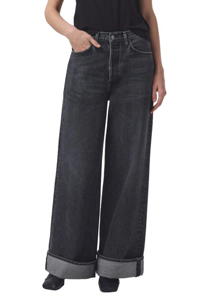 Shop Agolde Dame Cuffed Organic Cotton Wide Leg Jeans In Ditch