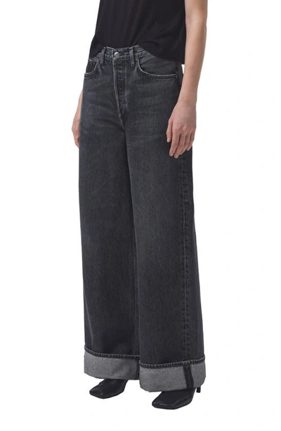 Agolde Dame Cuffed Organic Cotton Wide Leg Jeans In Ditch