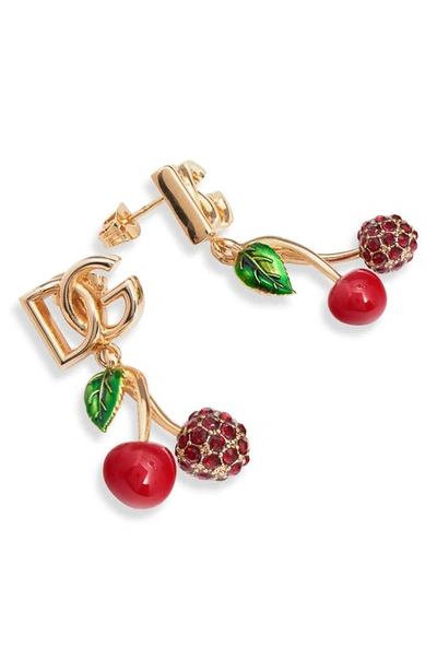 Shop Dolce & Gabbana Cherry Charm Drop Earrings In Gold