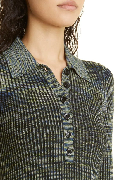 Shop Proenza Schouler White Label Space Dye Rib Polo Sweater Dress In Navy/ Lime/ Black