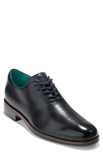 Shop Cole Haan Washington Grand Laser Plain Toe Wholecut Shoe In Navy Ink