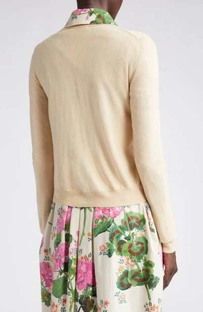 Shop Oscar De La Renta Geranium Embroidery Virgin Wool Cardigan In Beige