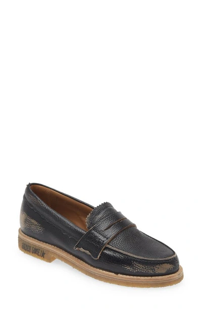 Shop Golden Goose Jerry Grained Leather Penny Loafer In Black