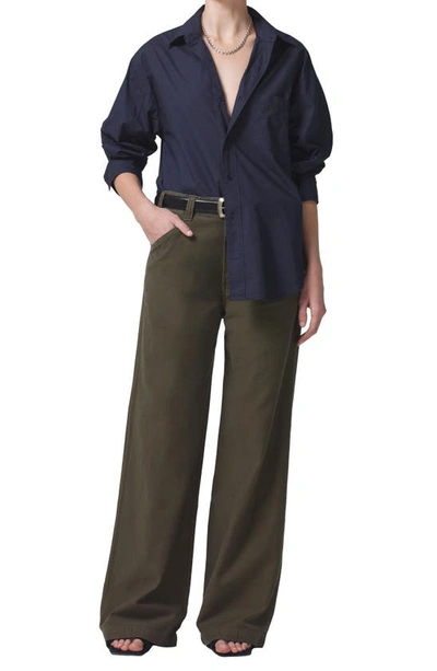 Shop Citizens Of Humanity Paloma High Waist Wide Leg Twill Utility Trousers In Tea Leaf