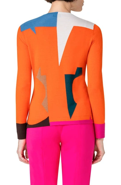 Shop Akris Intarsia Colorblock Wool & Silk Sweater In 633-coral Multicolor