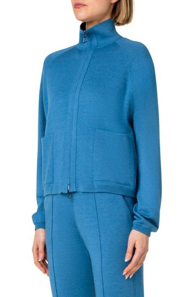 Shop Akris Reversible Double Face Stretch Virgin Wool & Silk Jacket In 737-light Denim/ Navy
