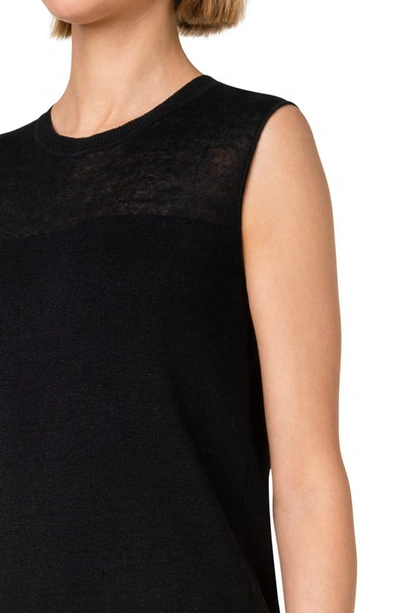 Shop Akris Linen & Cotton Stretch Knit Shift Sweater Dress In 999-black