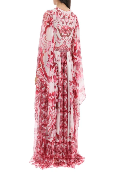 Shop Dolce & Gabbana Maxi Dress In Chiffon With 'maiolica' Pattern In Multicolor