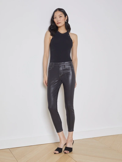 Shop L Agence Margot Coated Skinny Jean In Noir/natural Contrast Coated
