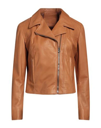 Shop Masterpelle Woman Jacket Camel Size 8 Soft Leather In Beige