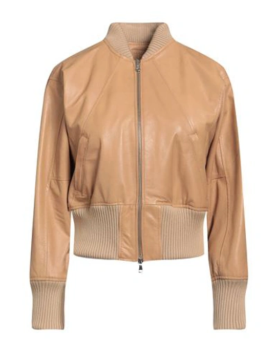 Shop Masterpelle Woman Jacket Camel Size 10 Soft Leather In Beige