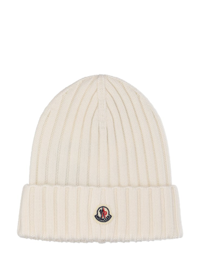Shop Moncler Logo Patch Beanie In White