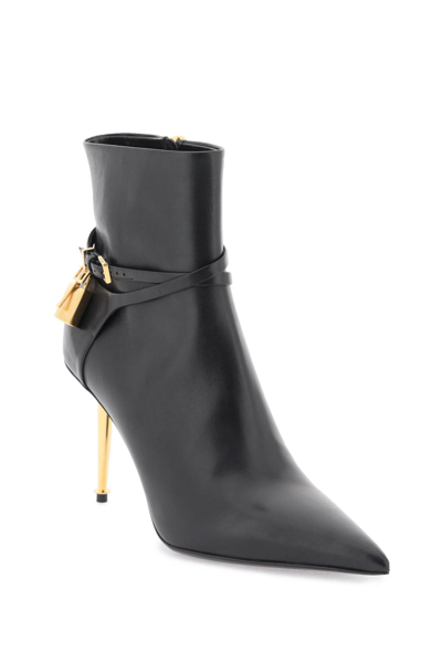 Shop Tom Ford Leather Ankle Boots With Padlock In Black (black)