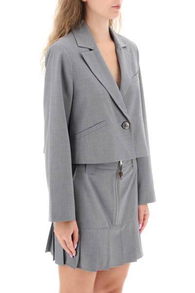 Shop Ganni Cropped Single-breasted Jacket In Paloma Melange (grey)