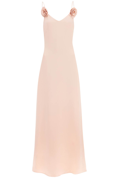 Shop Magda Butrym Slip Dress With Rose Appliques In Orange (pink)