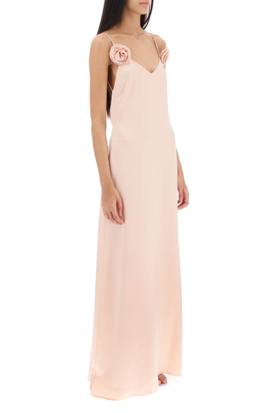 Shop Magda Butrym Slip Dress With Rose Appliques In Orange (pink)