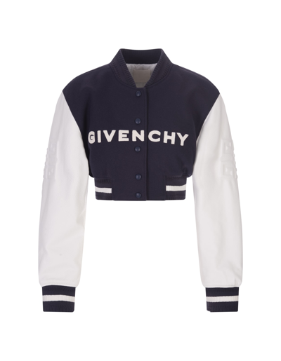 Shop Givenchy White And Black  4g Short Bomber In Wool And Leather In Bianco