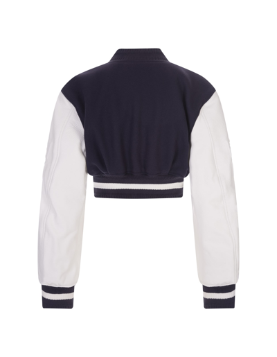 Shop Givenchy White And Black  4g Short Bomber In Wool And Leather In Bianco