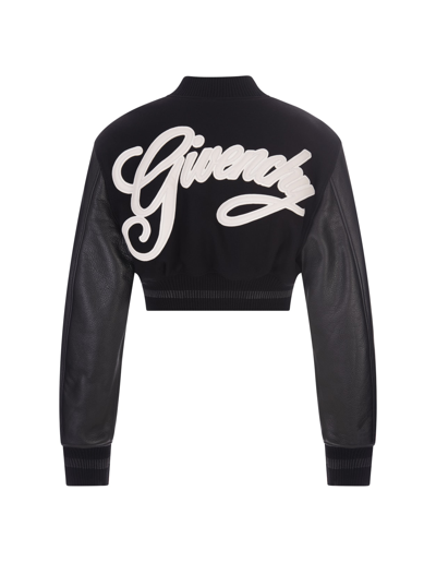 Shop Givenchy Black  College Short Bomber Jacket In Wool And Leather In Nero