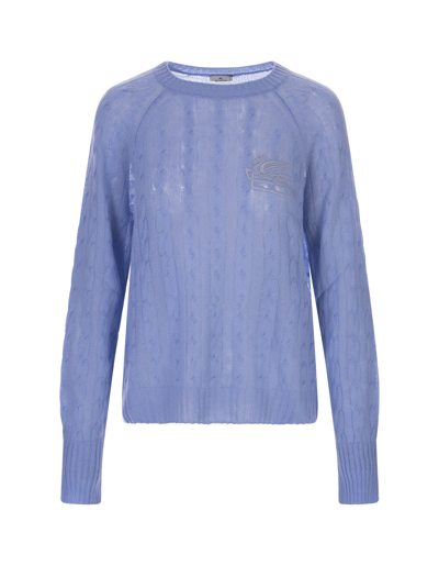 Shop Etro Light Blue Braided Cashmere Sweater