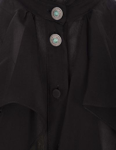 Shop Roberto Cavalli Black Long Dress With Ruffles In Nero